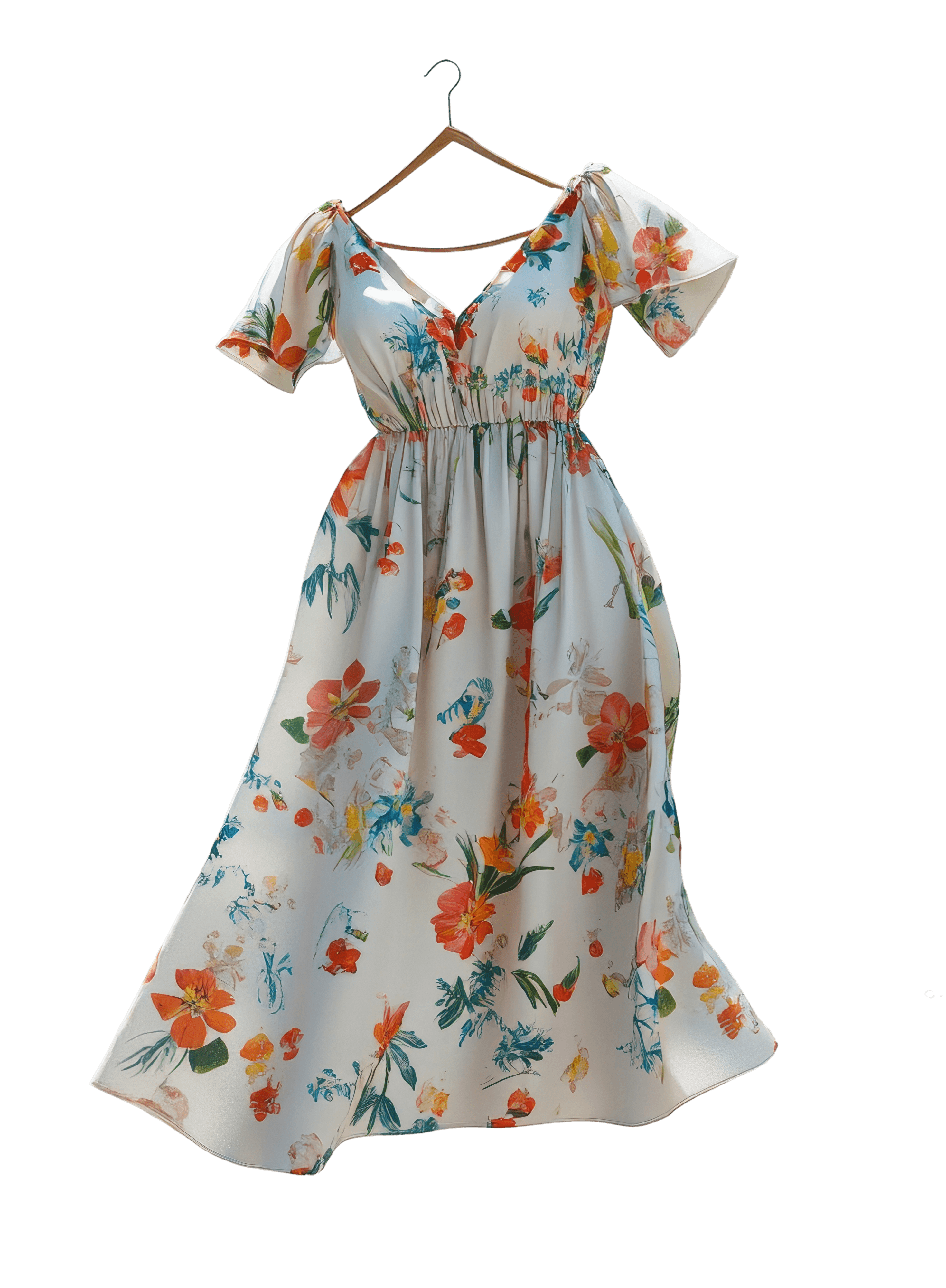 Before virtual try-on: floral dress product photo on hanger